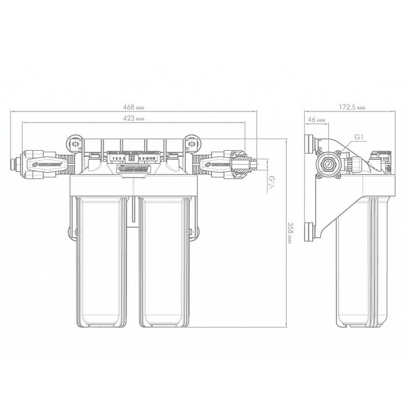 Корпус для картриджных фильтров Джилекс 1 М Т2 двухступенчатый с тыльным/торцевым подключением, арт. 9095