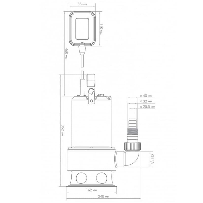 Погружной фекальный насос Джилекс ФЕКАЛЬНИК 200/7 Н  из нержавеющей стали, арт. 5305