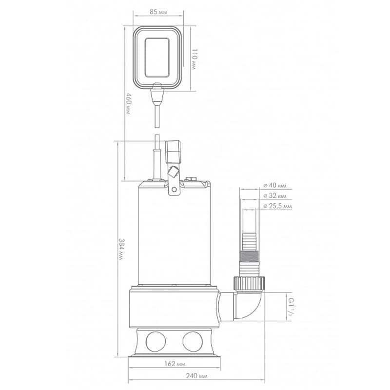 Погружной фекальный насос Джилекс ФЕКАЛЬНИК 260/10 Н  из нержавеющей стали, арт. 5306